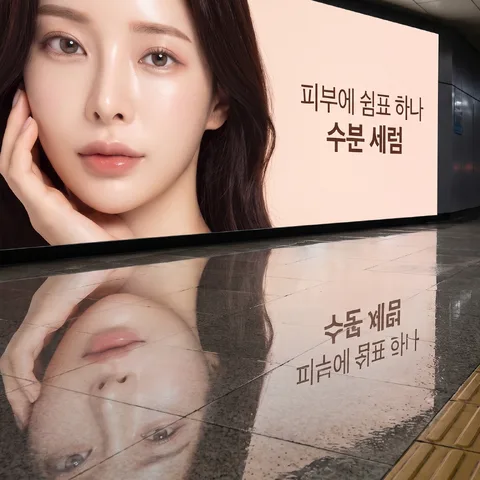 바닥에 비친 광고 빛