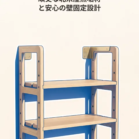 ホワイトオーク3段の天然木本棚