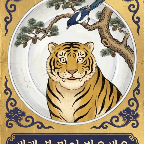 둥근 접시 위 민화 · 민화 쪽빛 · 민화 금박 병풍