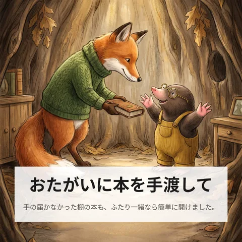 おたがいに本を手渡して